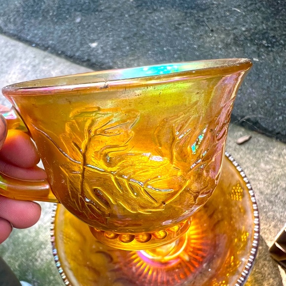 Vintage carnival Indiana Glass Harvest grape Amber punch bowl and 4 cups - Picture 5 of 11